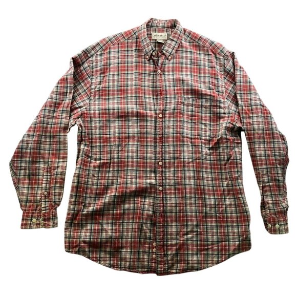 Eddie Bauer Mens Shirt Size LT Plaid Long Sleeve Button Down Linen Blend Red - Picture 1 of 9